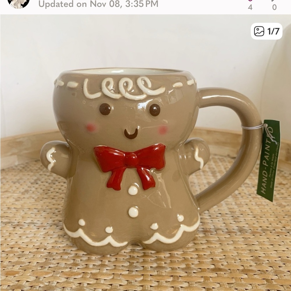 10 Strawberry Street Gingerbread Man Mug with Red Bow